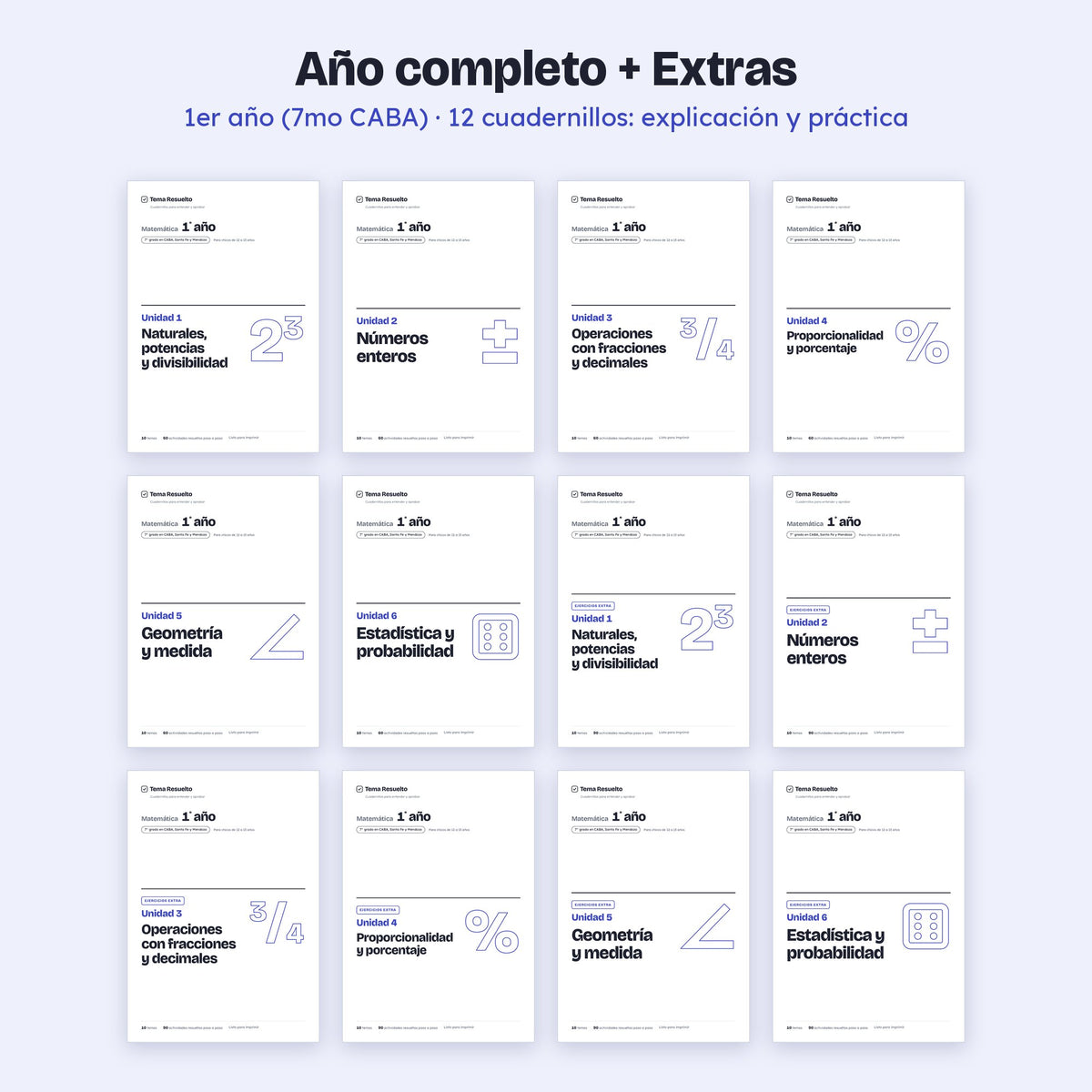 1er año (7mo CABA) · Año completo + Extras – Portadas de los cuadernillos