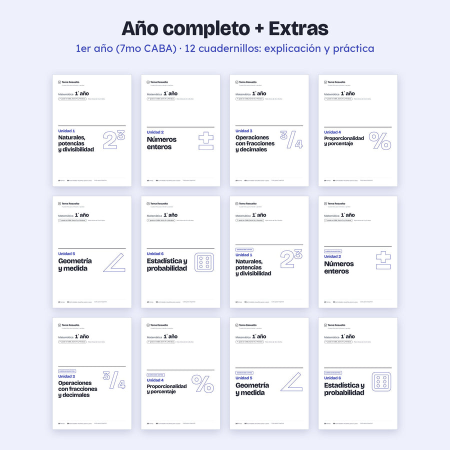 1er año (7mo CABA) · Año completo + Extras – Portadas de los cuadernillos