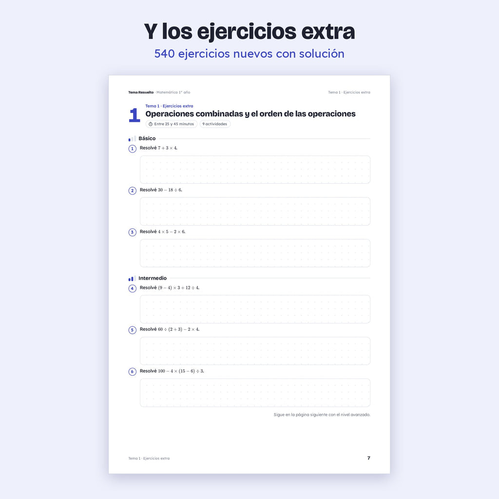 1er año (7mo CABA) · Año completo + Extras – Ejercicios extra