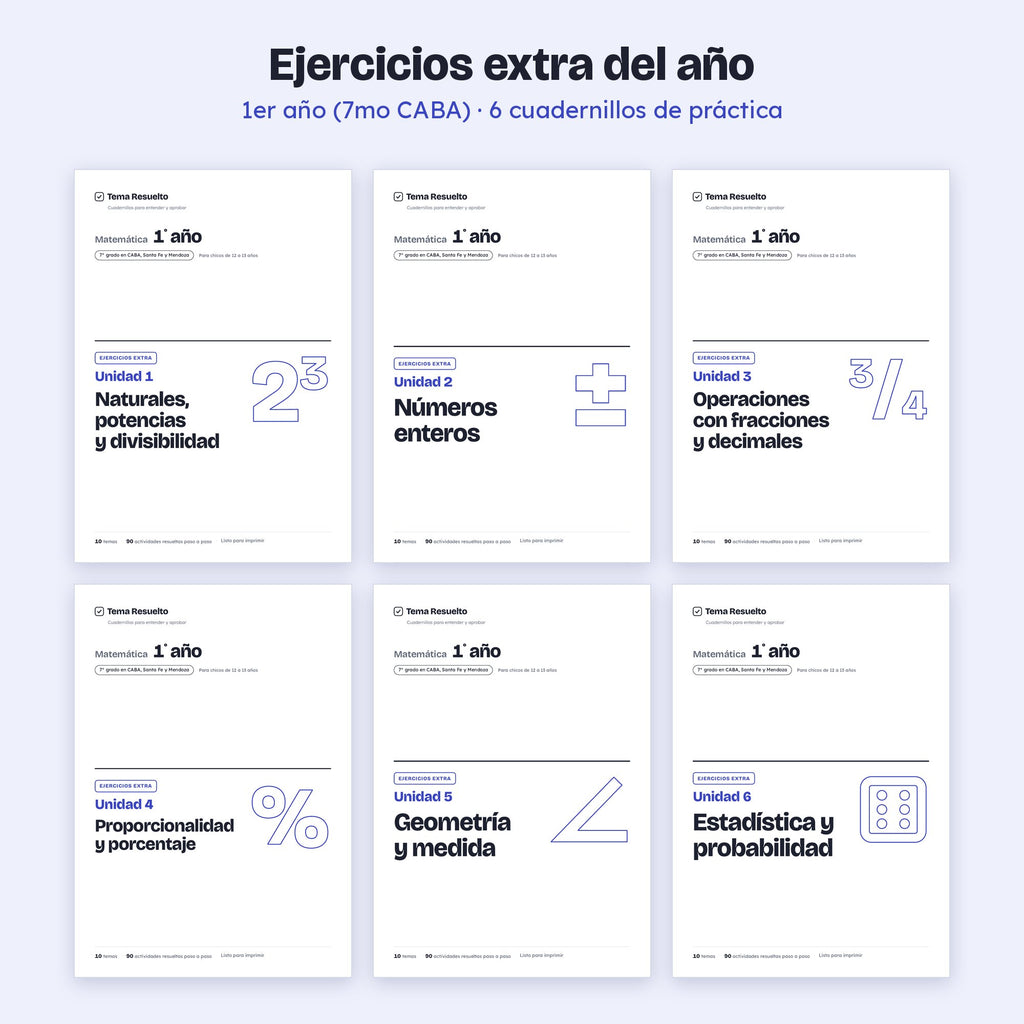 1er año (7mo CABA) · Ejercicios extra del año – Portadas de los cuadernillos