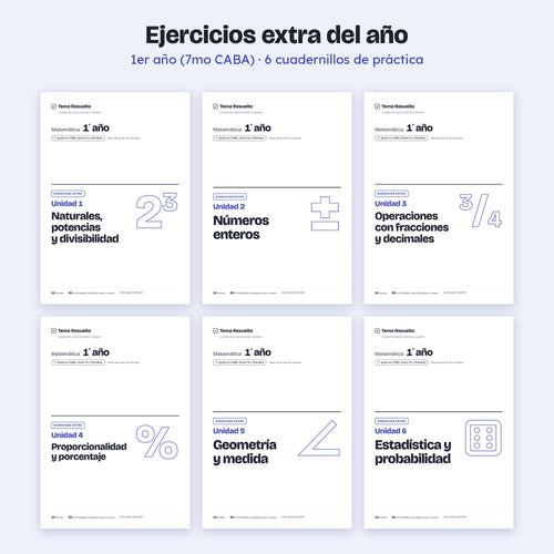1er año (7mo CABA) · Ejercicios extra del año – Portadas de los cuadernillos