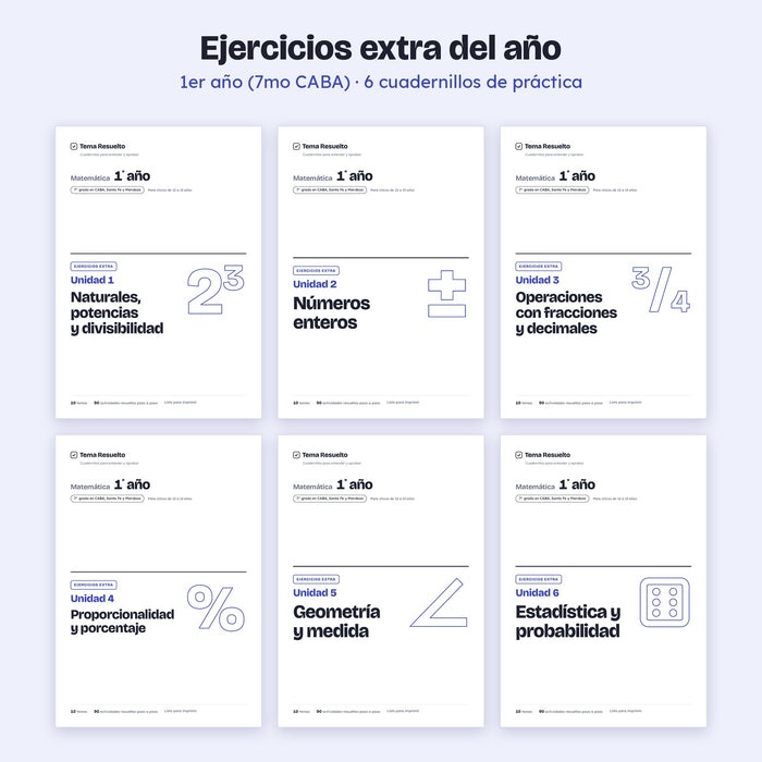 1er año (7mo CABA) · Ejercicios extra del año – Portadas de los cuadernillos