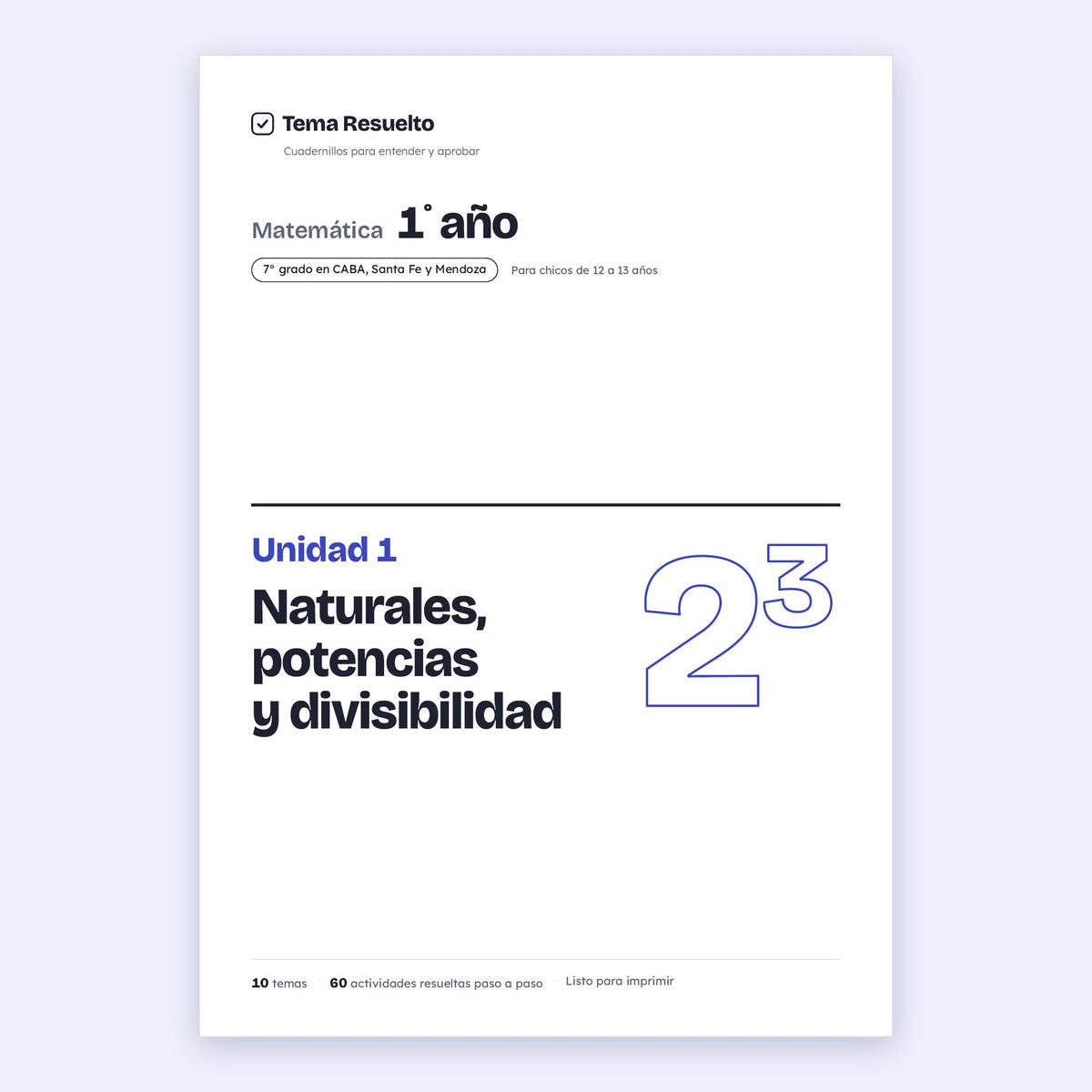 1er año (7mo CABA) · Unidad 1: Naturales y divisibilidad – Portada
