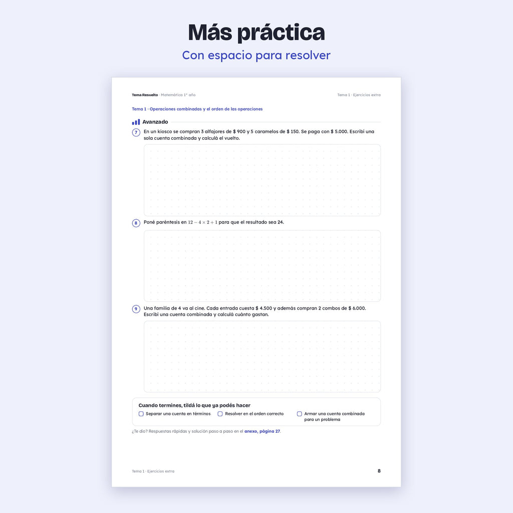 1er año (7mo CABA) · Unidad 1: Ejercicios extra – Más ejercicios de práctica