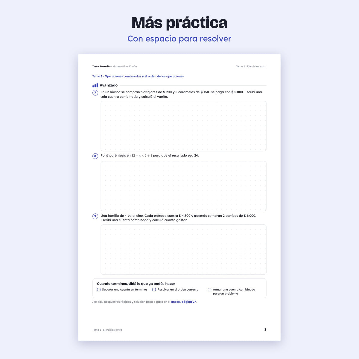 1er año (7mo CABA) · Unidad 1: Ejercicios extra – Más ejercicios de práctica