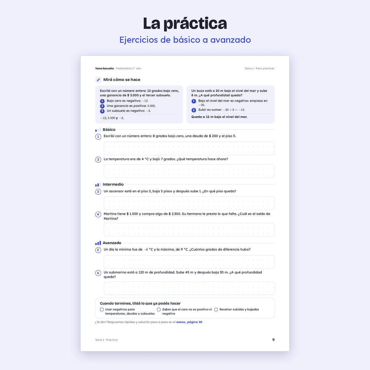 1er año (7mo CABA) · Unidad 2: Enteros – Ejercicios de práctica