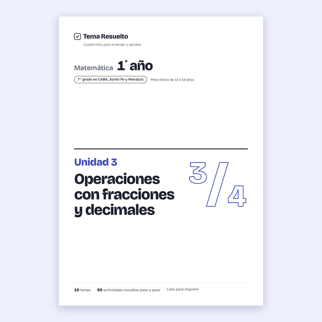 1er año (7mo CABA) · Unidad 3: Fracciones y decimales – Portada