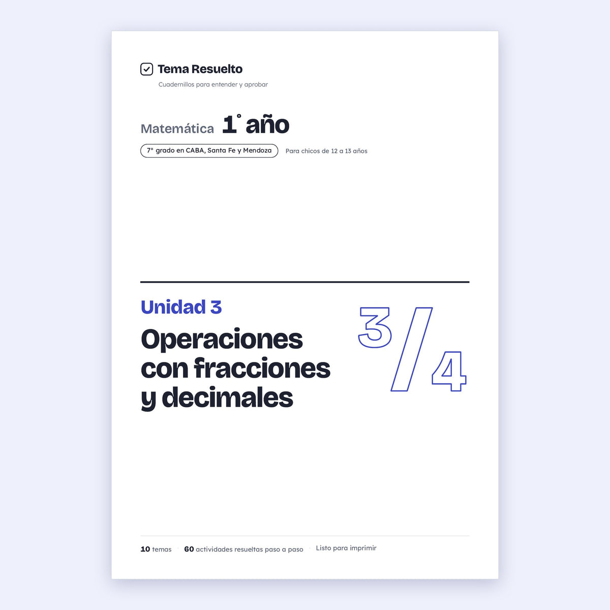 1er año (7mo CABA) · Unidad 3: Fracciones y decimales – Portada