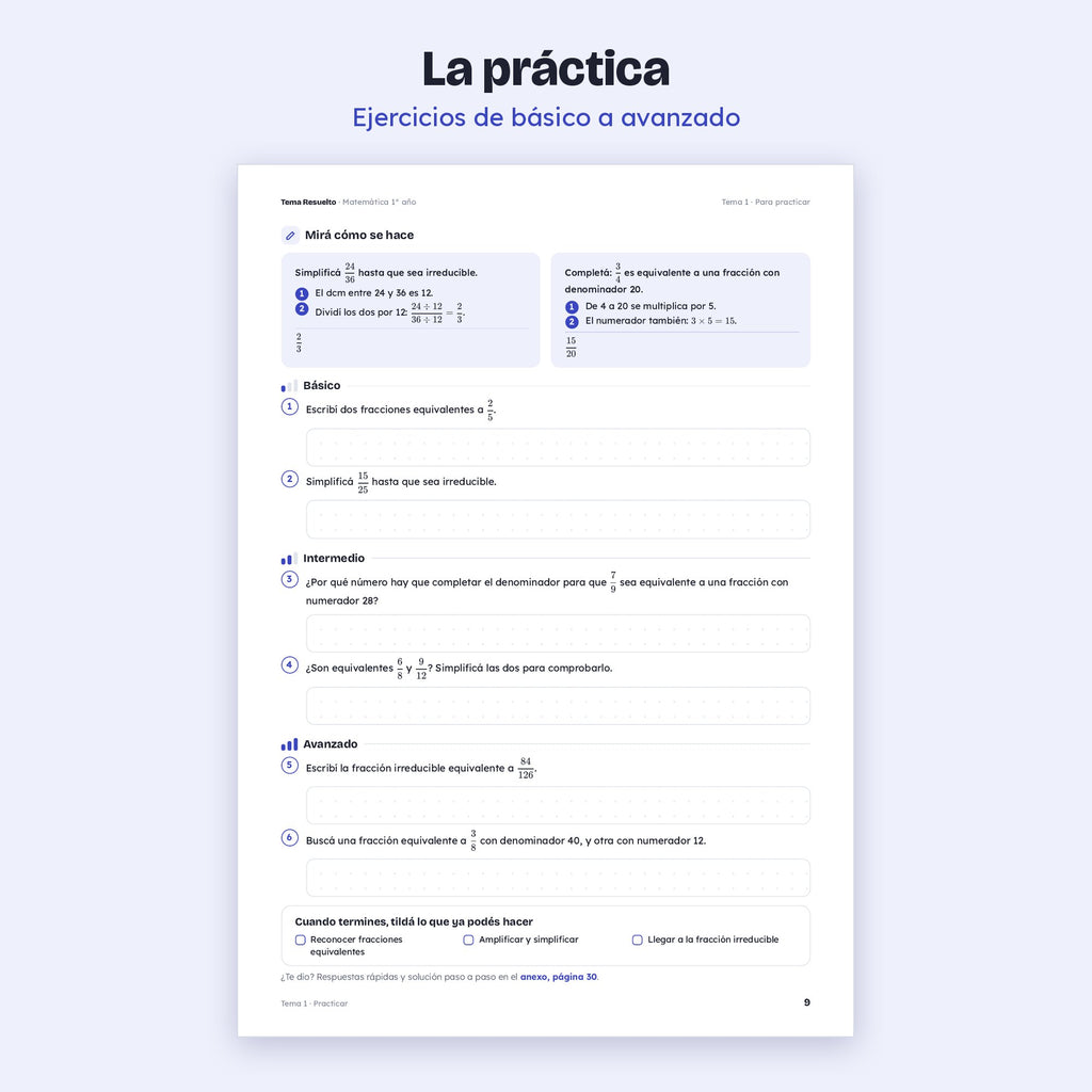 1er año (7mo CABA) · Unidad 3: Fracciones y decimales – Ejercicios de práctica