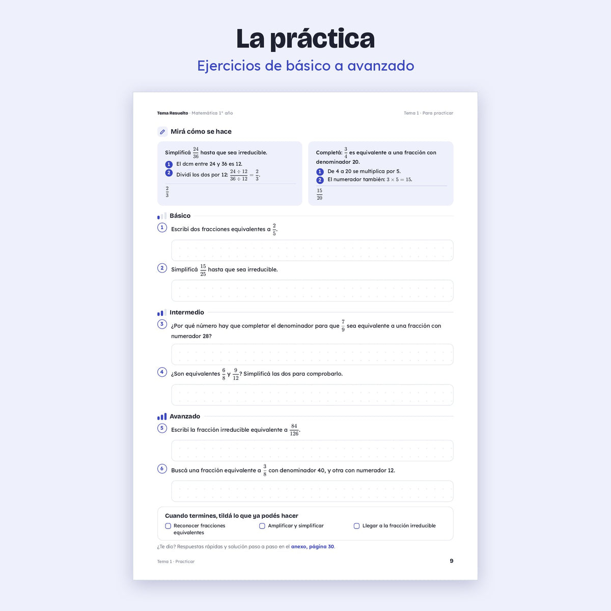 1er año (7mo CABA) · Unidad 3: Fracciones y decimales – Ejercicios de práctica