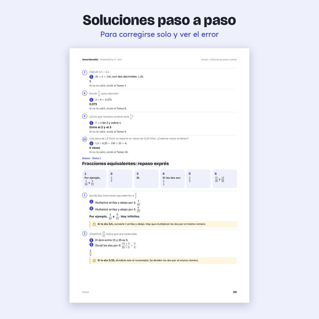 1er año (7mo CABA) · Unidad 3: Fracciones y decimales – Soluciones paso a paso