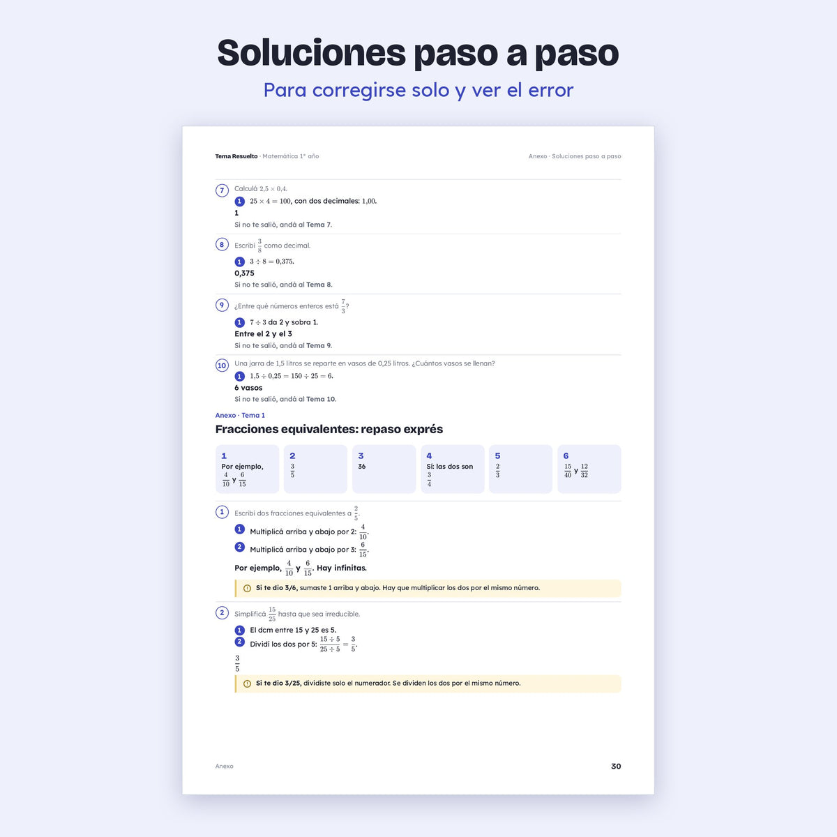 1er año (7mo CABA) · Unidad 3: Fracciones y decimales – Soluciones paso a paso