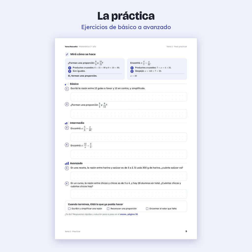 1er año (7mo CABA) · Unidad 4: Proporcionalidad – Ejercicios de práctica