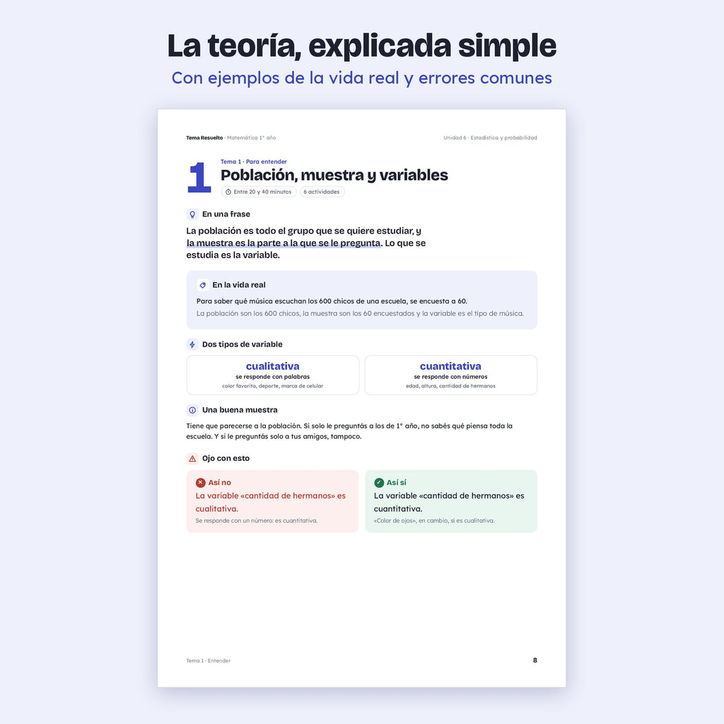 1er año (7mo CABA) · Unidad 6: Estadística y probabilidad – Teoría explicada paso a paso