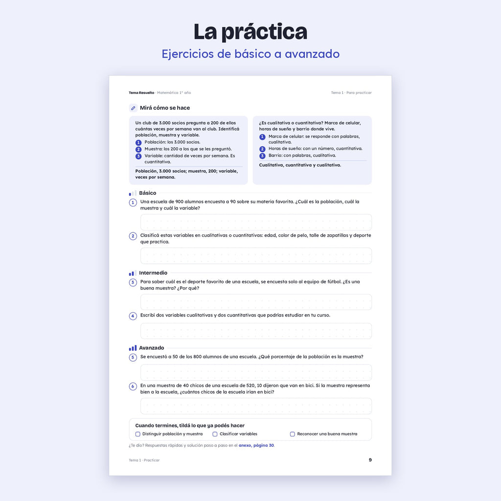 1er año (7mo CABA) · Unidad 6: Estadística y probabilidad – Ejercicios de práctica
