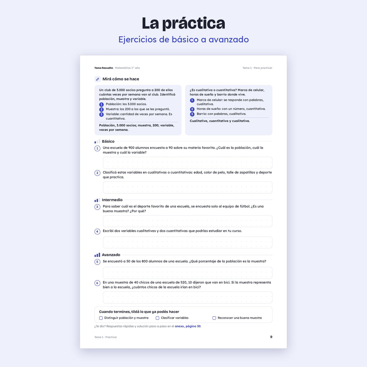 1er año (7mo CABA) · Unidad 6: Estadística y probabilidad – Ejercicios de práctica