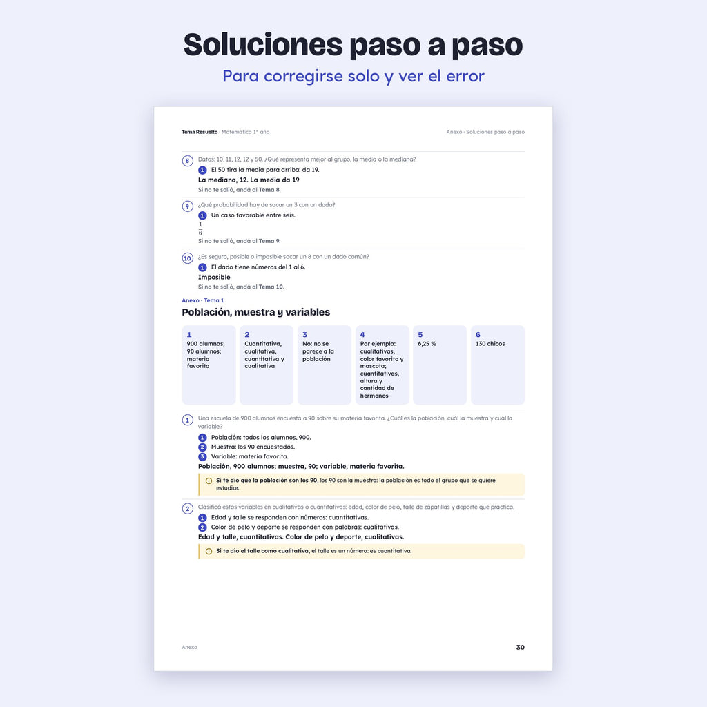 1er año (7mo CABA) · Unidad 6: Estadística y probabilidad – Soluciones paso a paso
