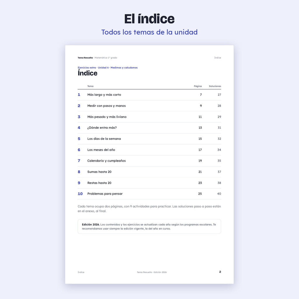 1er grado · Unidad 6: Ejercicios extra