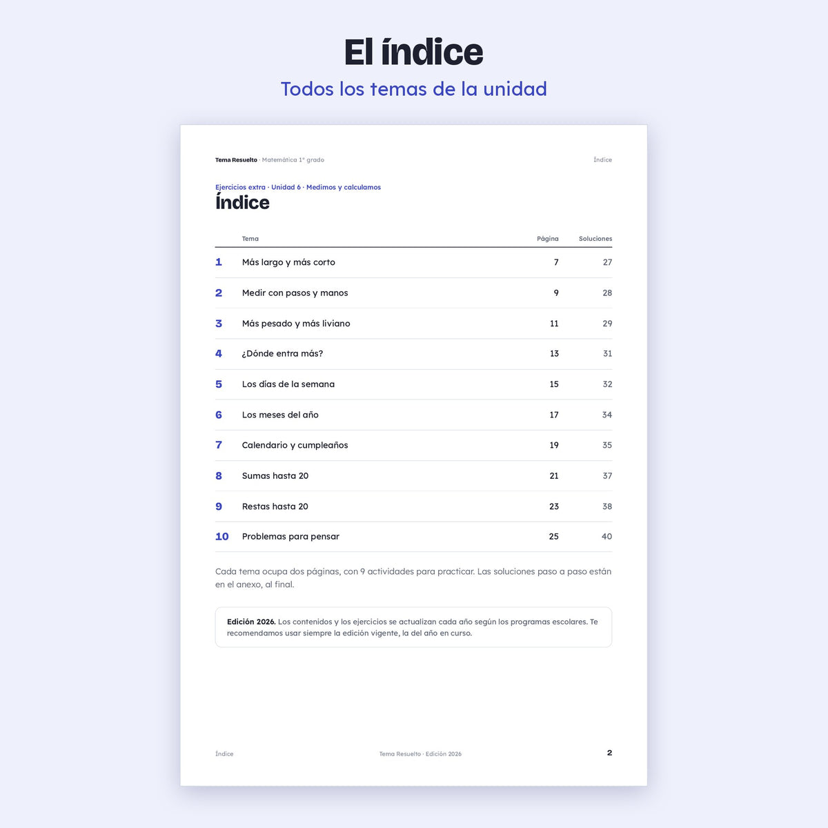 1er grado · Unidad 6: Ejercicios extra