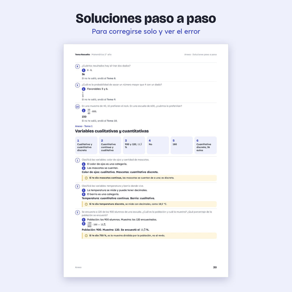 2do año (1ro CABA) · Unidad 6: Estadística y probabilidad – Soluciones paso a paso