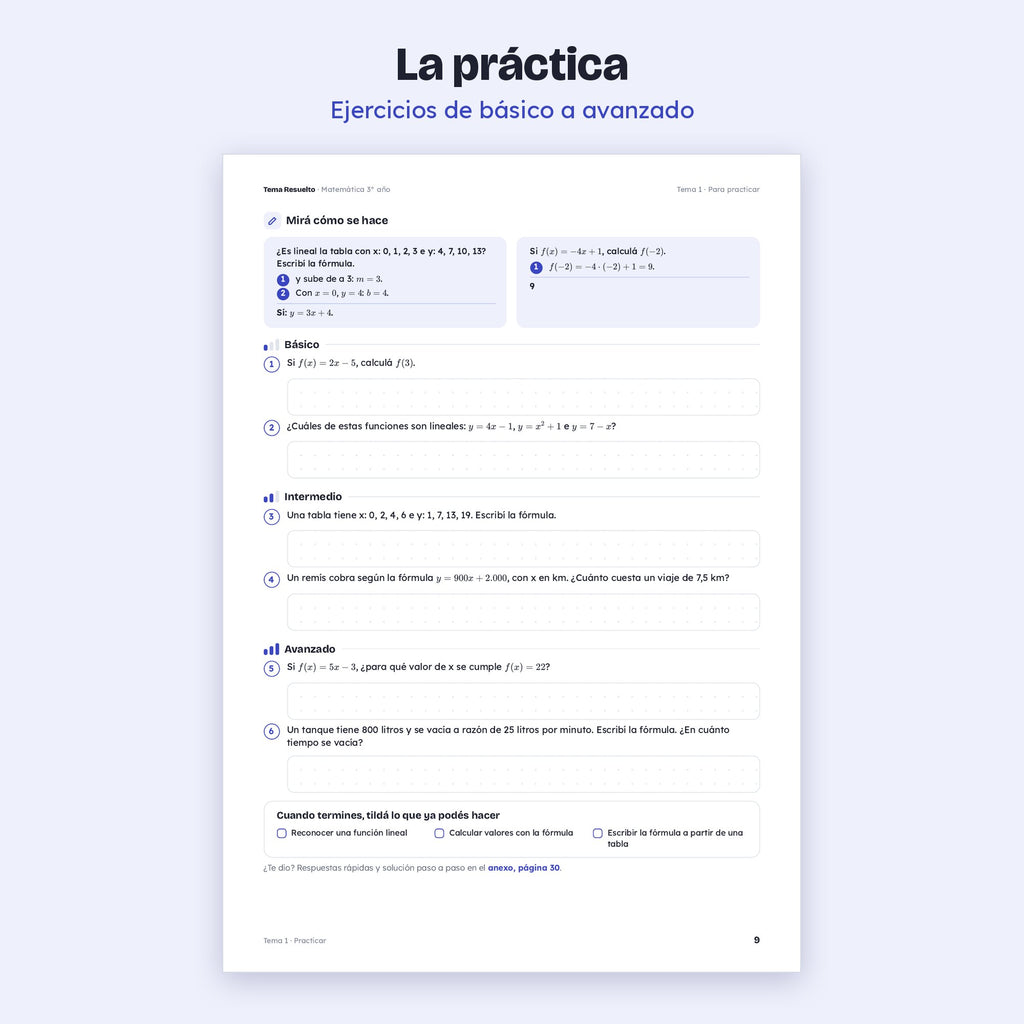 3er año (2do CABA) · Unidad 2: Función lineal – Ejercicios de práctica