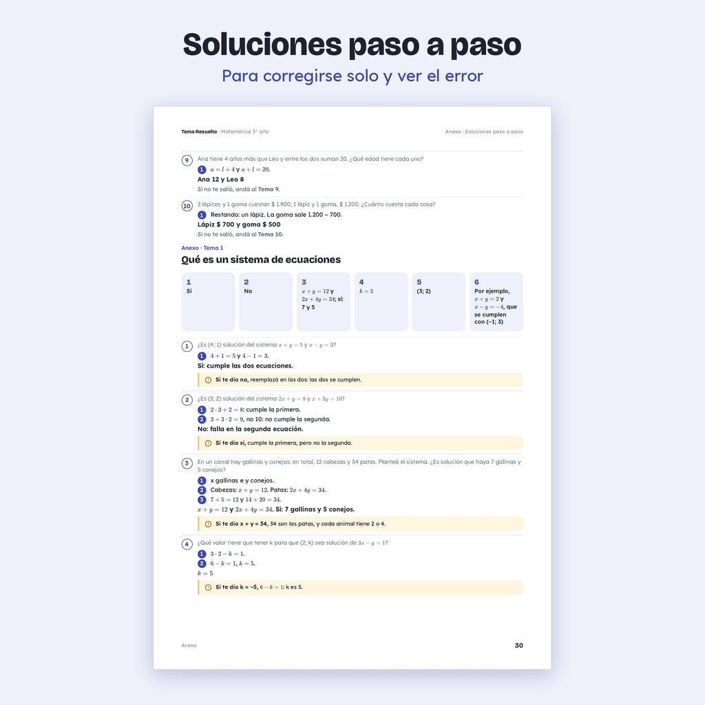 3er año (2do CABA) · Unidad 3: Sistemas de ecuaciones – Soluciones paso a paso