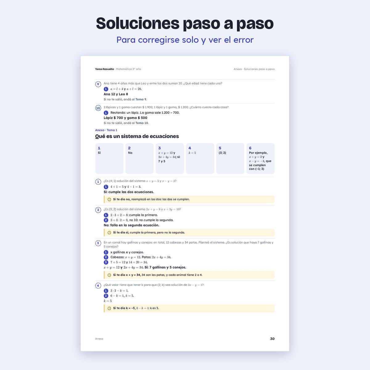 3er año (2do CABA) · Unidad 3: Sistemas de ecuaciones – Soluciones paso a paso