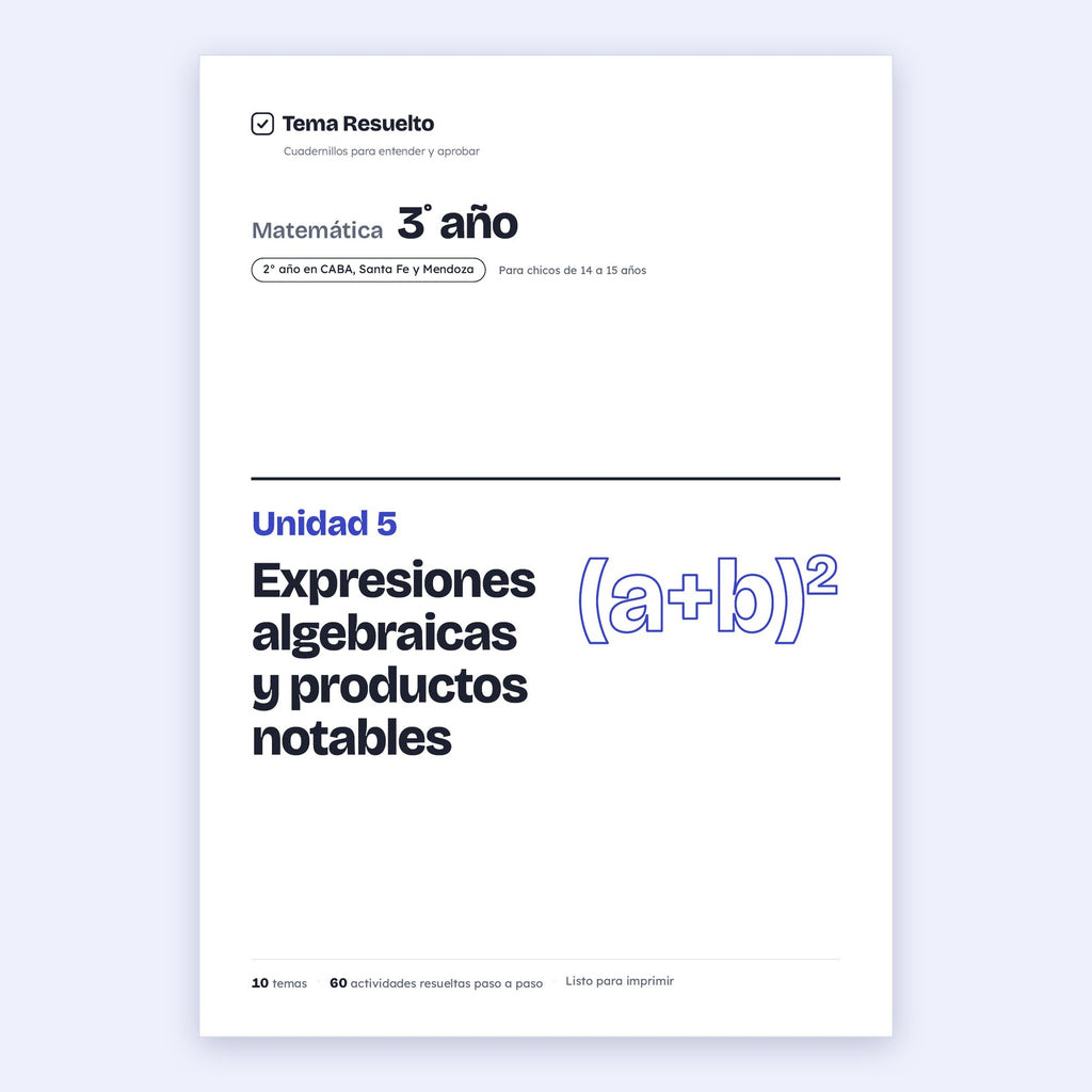 3er año (2do CABA) · Unidad 5: Productos notables – Portada