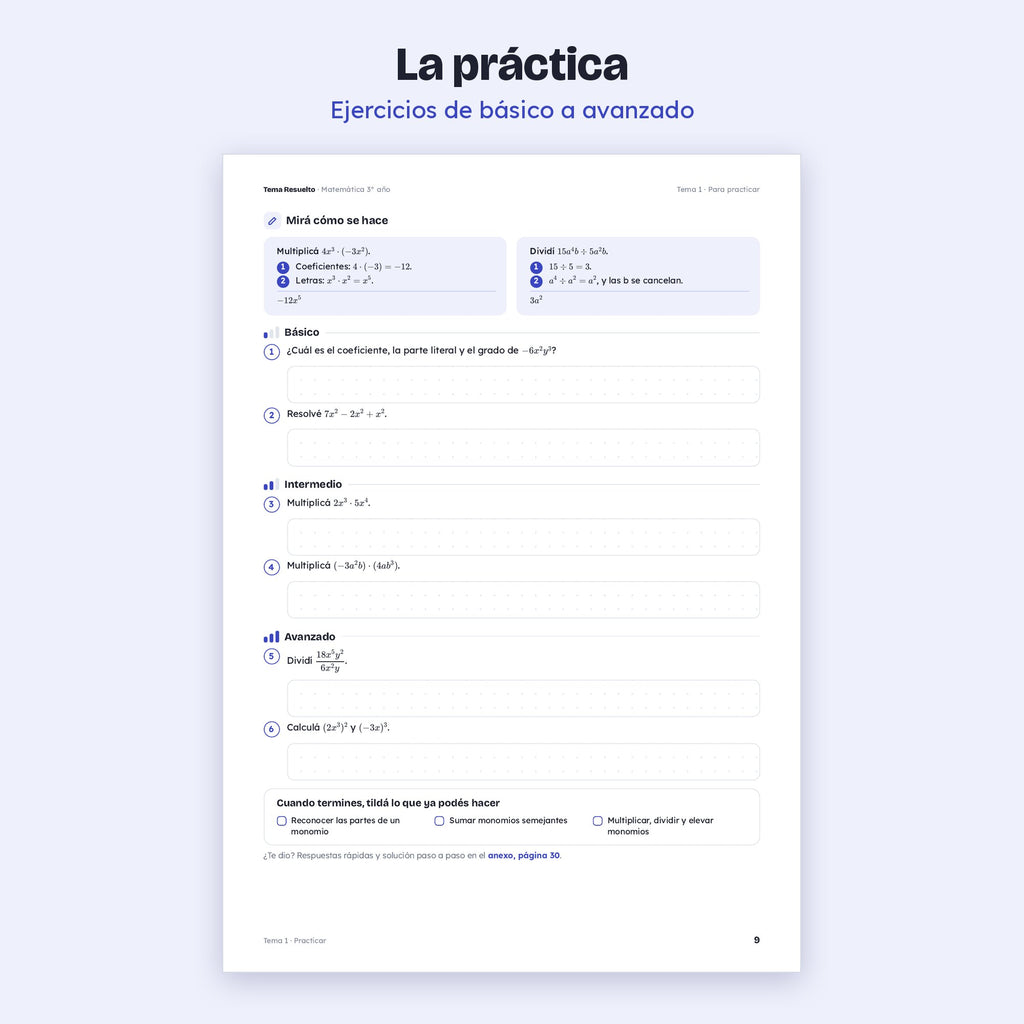 3er año (2do CABA) · Unidad 5: Productos notables – Ejercicios de práctica