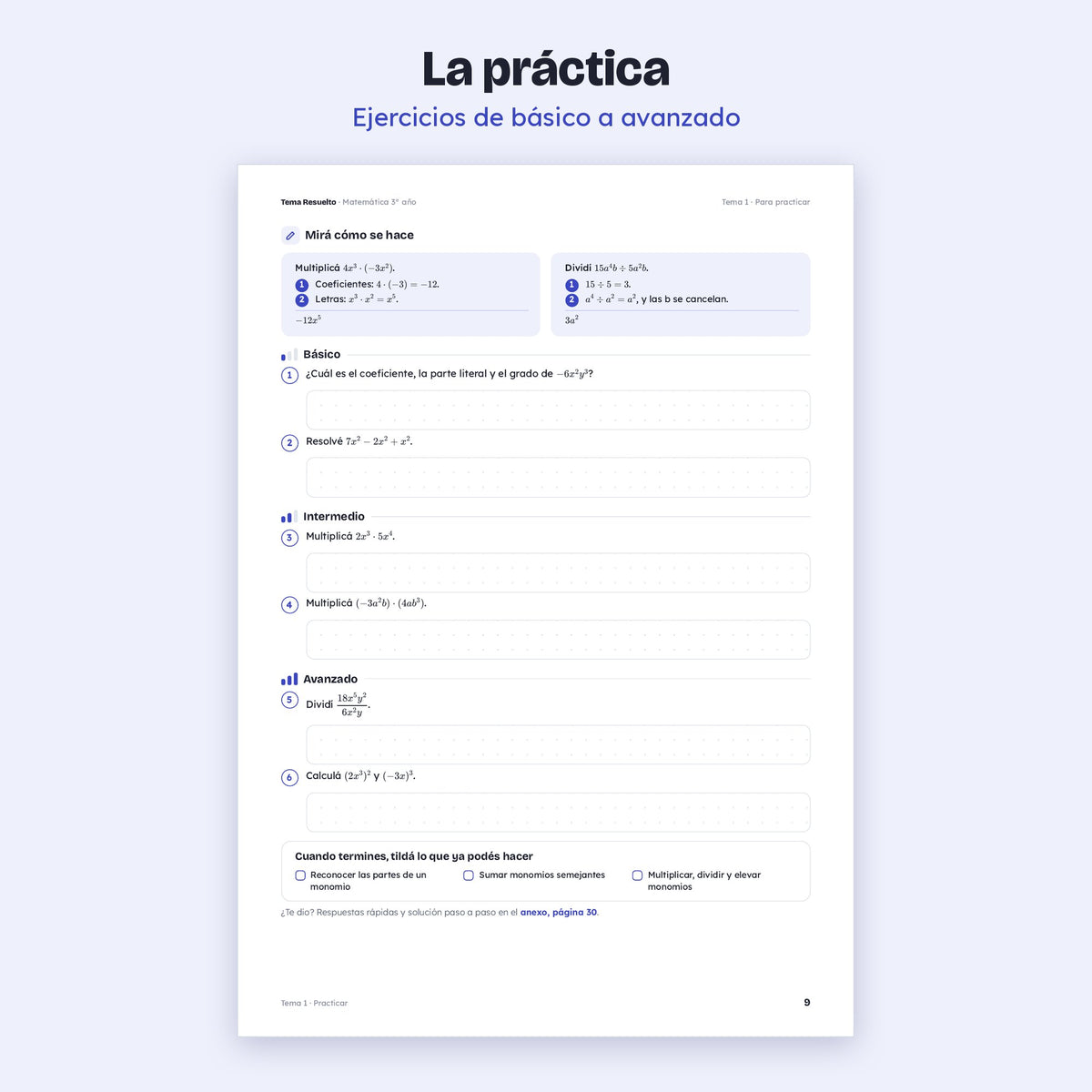 3er año (2do CABA) · Unidad 5: Productos notables – Ejercicios de práctica