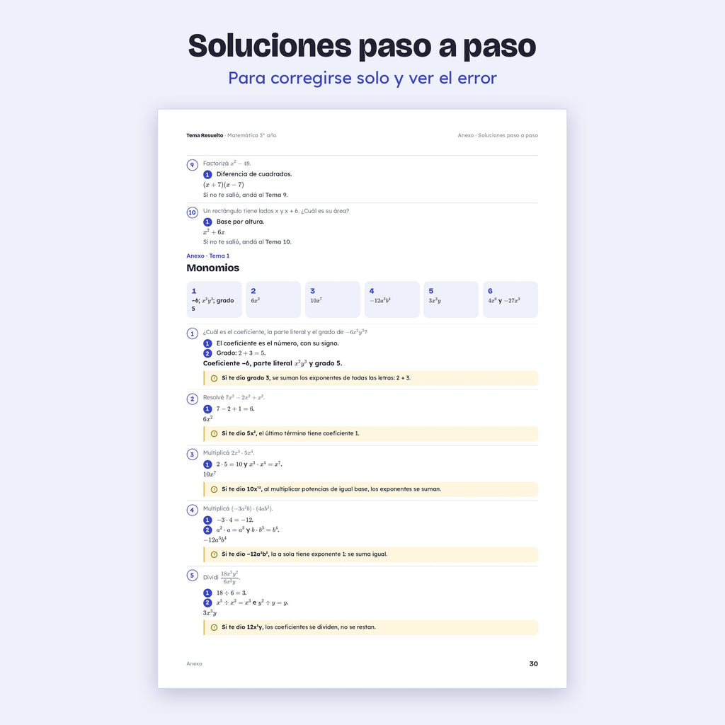 3er año (2do CABA) · Unidad 5: Productos notables – Soluciones paso a paso