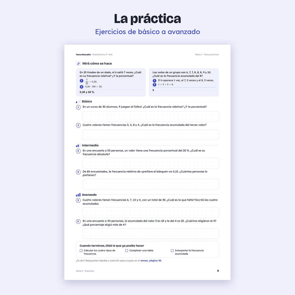 3er año (2do CABA) · Unidad 6: Estadística y probabilidad – Ejercicios de práctica