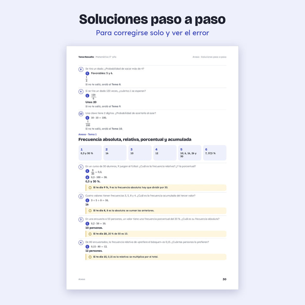 3er año (2do CABA) · Unidad 6: Estadística y probabilidad – Soluciones paso a paso