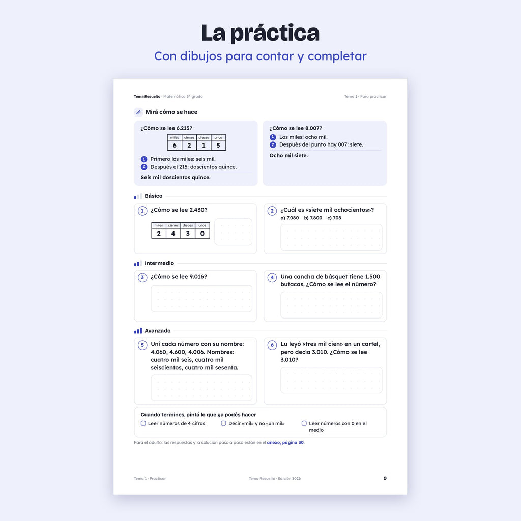 3er grado · Unidad 1: Números hasta 10.000