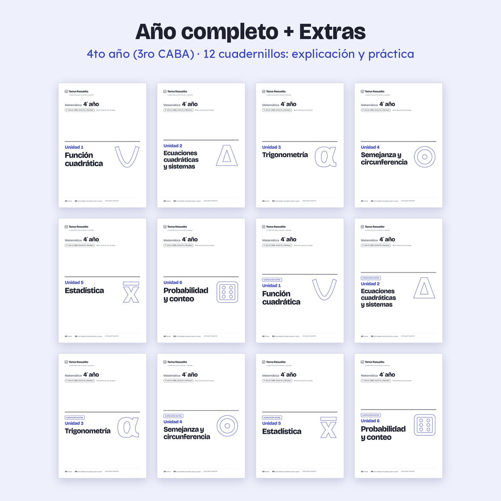 4to año (3ro CABA) · Año completo + Extras – Portadas de los cuadernillos