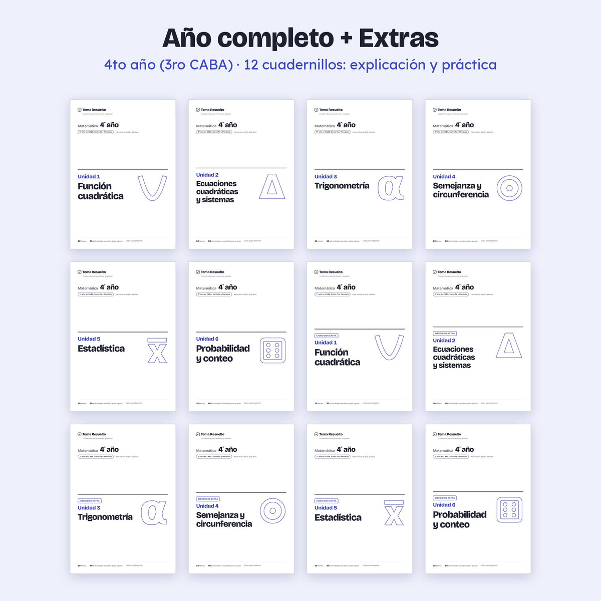 4to año (3ro CABA) · Año completo + Extras – Portadas de los cuadernillos