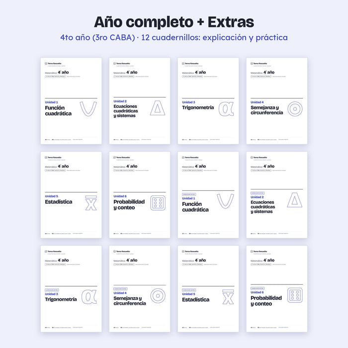 4to año (3ro CABA) · Año completo + Extras – Portadas de los cuadernillos