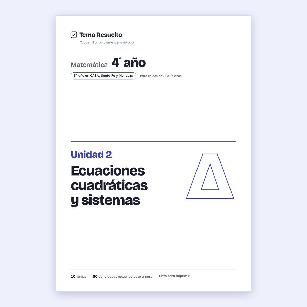 4to año (3ro CABA) · Unidad 2: Ecuaciones cuadráticas – Portada