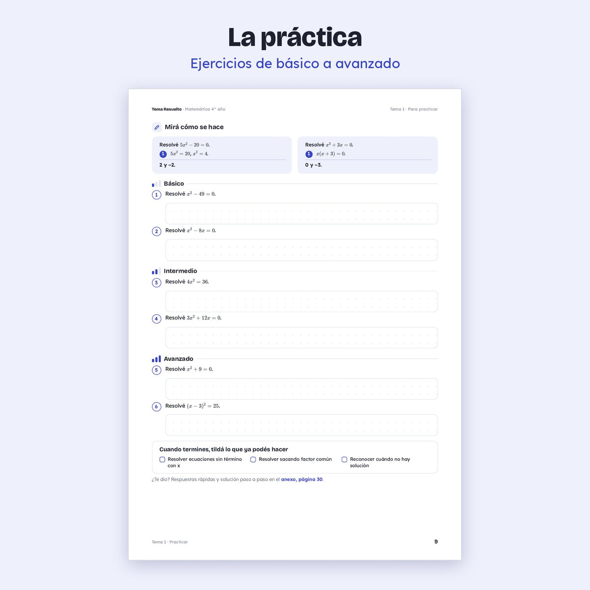 4to año (3ro CABA) · Unidad 2: Ecuaciones cuadráticas – Ejercicios de práctica