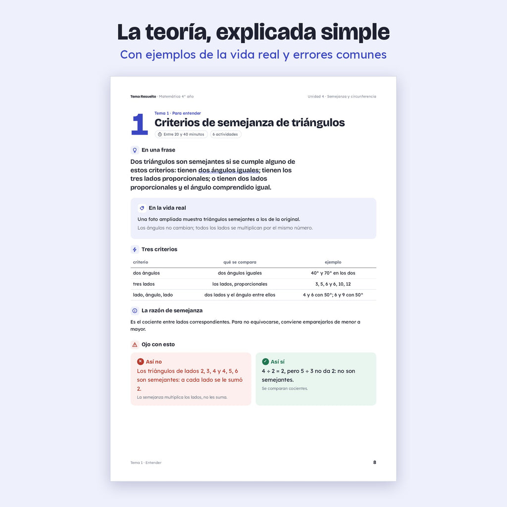 4to año (3ro CABA) · Unidad 4: Semejanza y circunferencia – Teoría explicada paso a paso