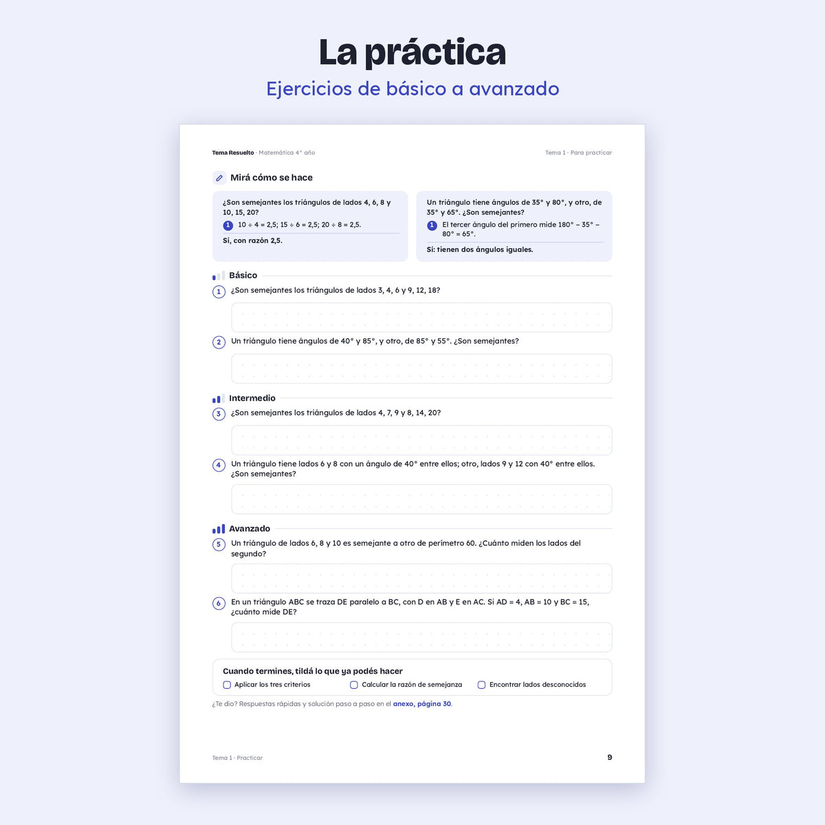 4to año (3ro CABA) · Unidad 4: Semejanza y circunferencia – Ejercicios de práctica