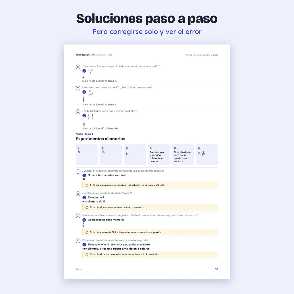 4to año (3ro CABA) · Unidad 6: Probabilidad – Soluciones paso a paso