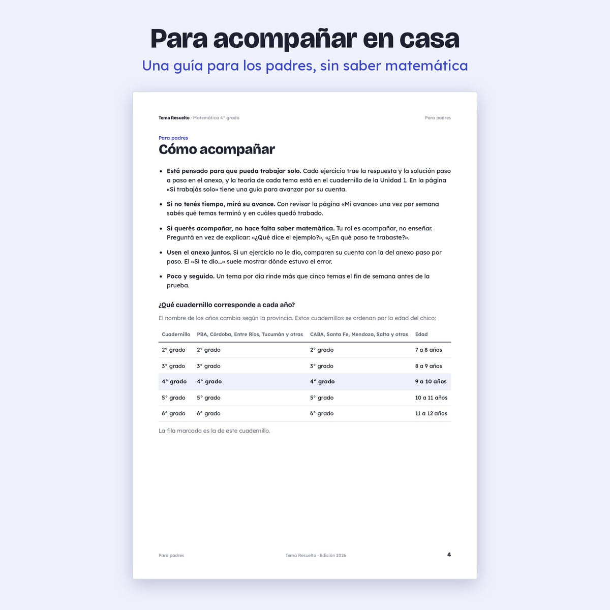 4to grado · Ejercicios extra del año