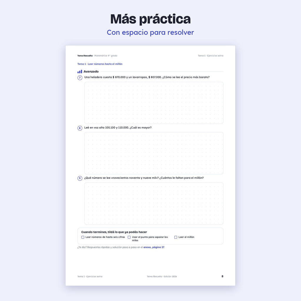 4to grado · Ejercicios extra del año