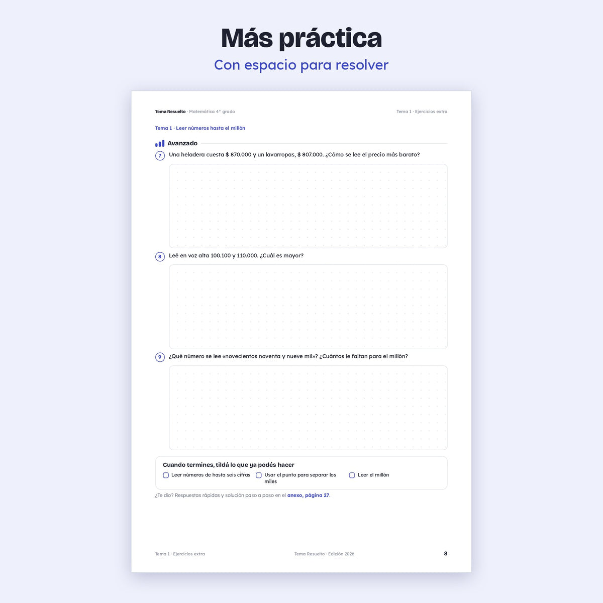 4to grado · Ejercicios extra del año
