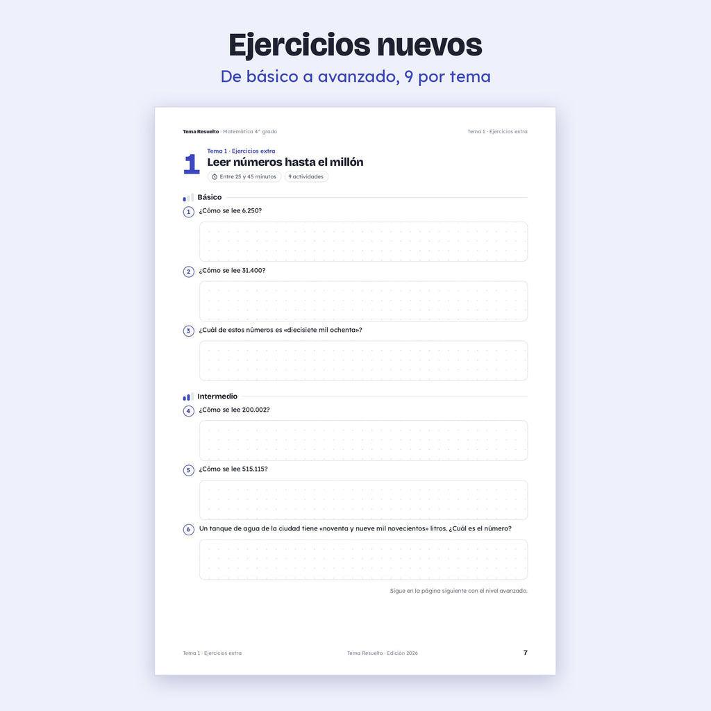 4to grado · Unidad 1: Ejercicios extra