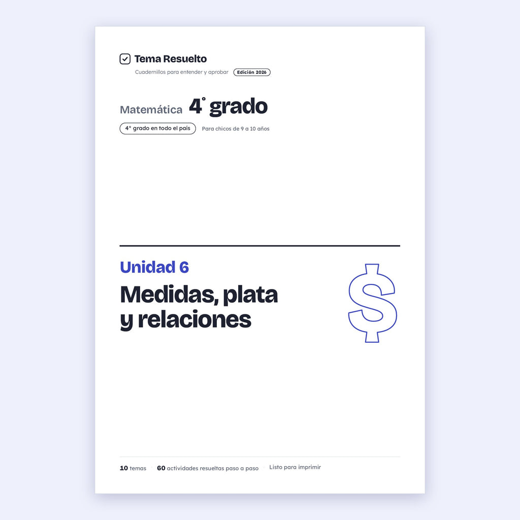 4to grado · Unidad 6: Medidas y dinero