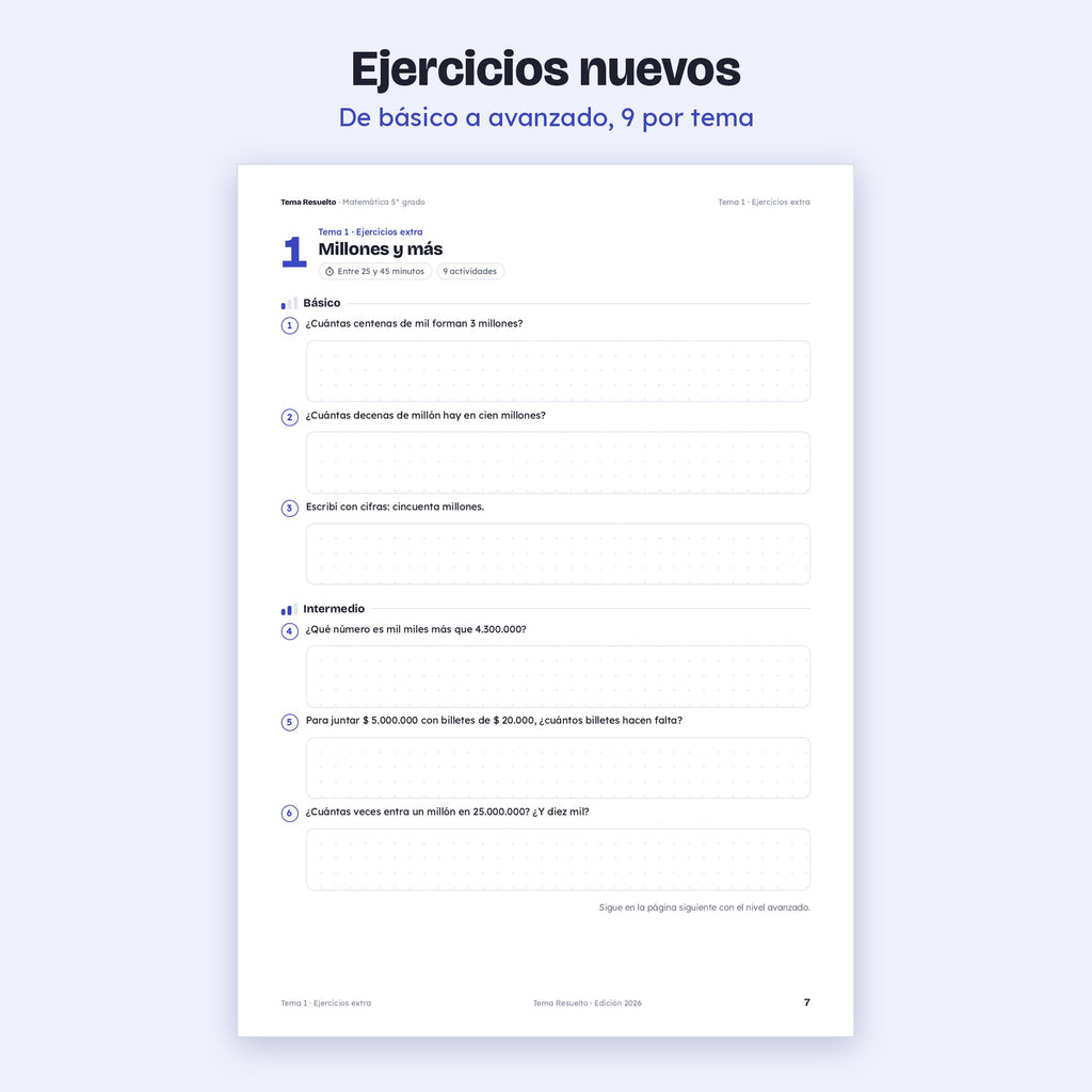 5to grado · Ejercicios extra del año