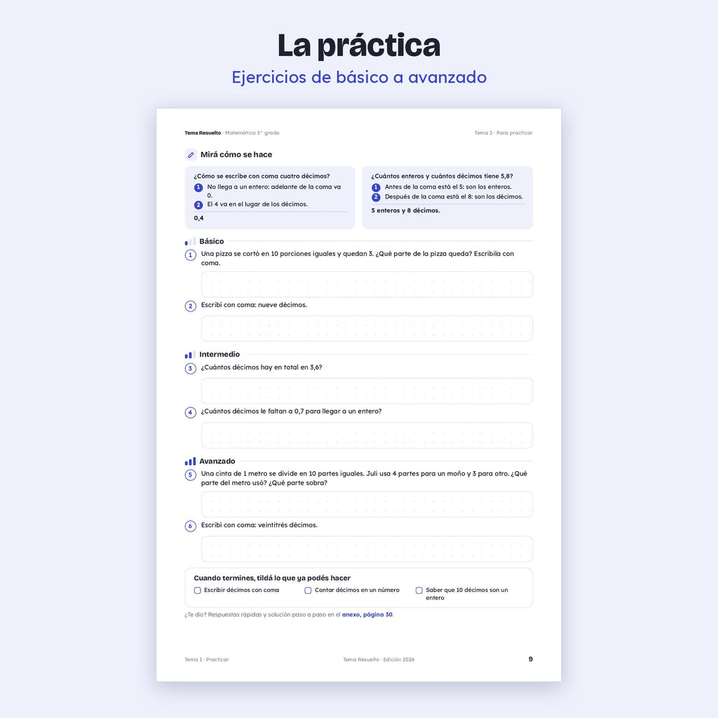 5to grado · Unidad 4: Números con coma