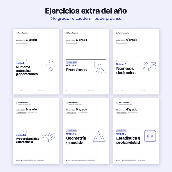 6to grado · Ejercicios extra del año – Portadas de los cuadernillos